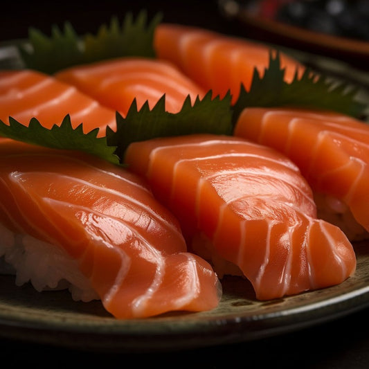 Nigiri sushi with fresh Atlantic salmon fillet