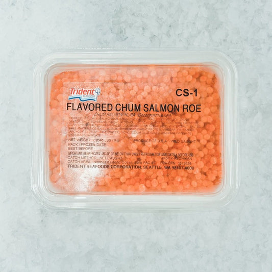 Trident Seafoods Flavored Chum Salmon Roe in a plastic container