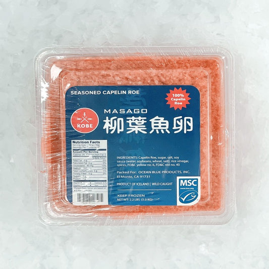 Seasoned Orange Capelin Roe in a package from Kobe brand