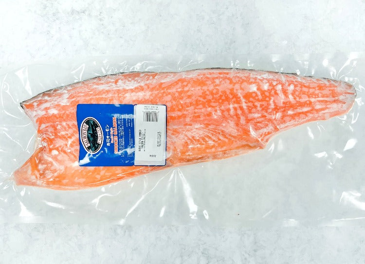 Vacuum-sealed smoked Atlantic salmon fillet, highlighting its rich color and quality